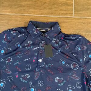 Black Clover Live Lucky Navy Party Print Performance Golf Polo Shirt Mens Small